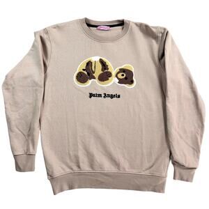 Palm Angels Bear Beige Embroidered Sweatshirt Large